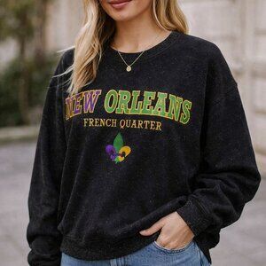 New Orleans French Quarter Sweater Size XL Black Mardi Gras Pullover Knit Travel